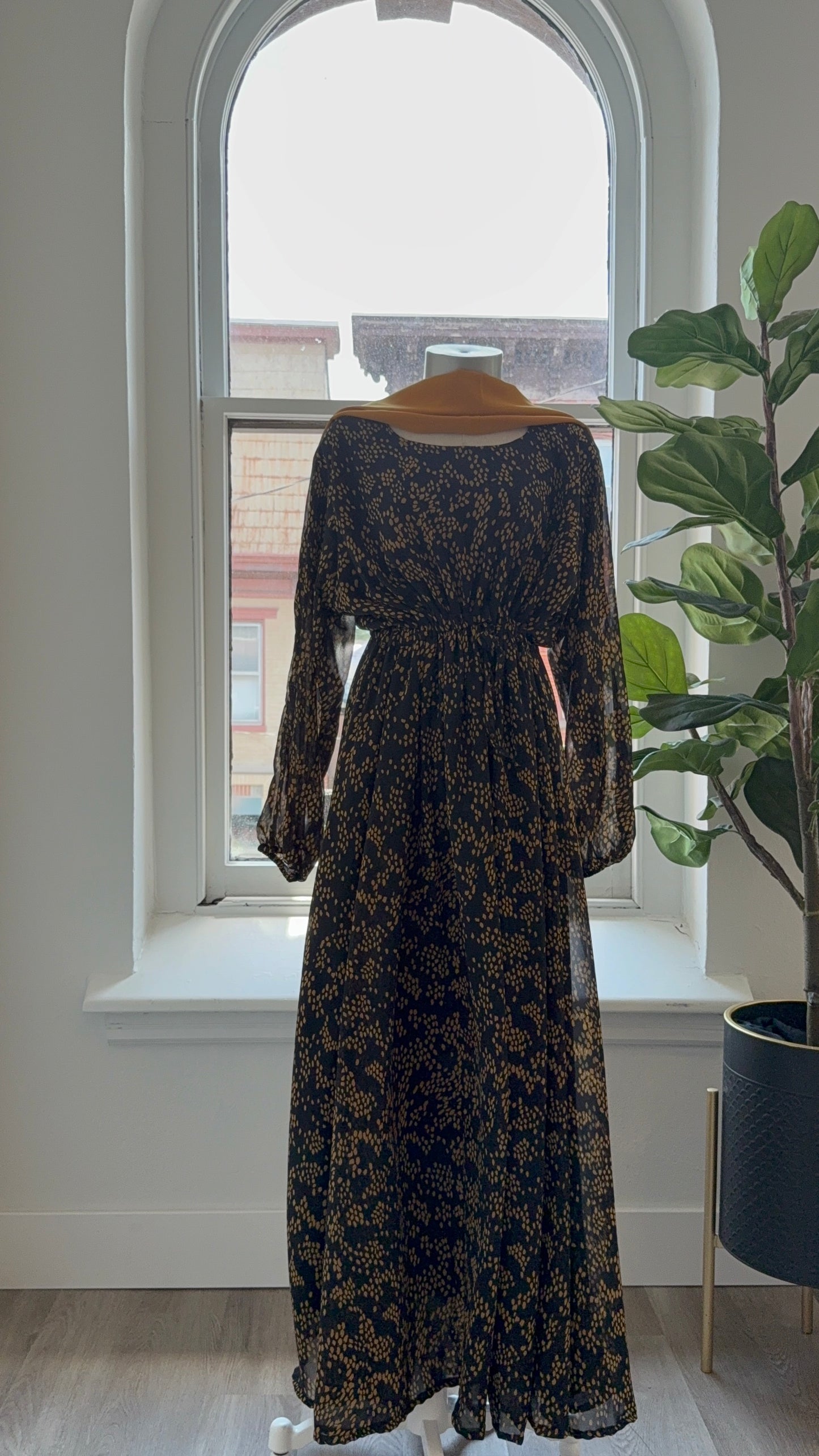 Dusk Dress – Black with Soft Sand Dot Detail