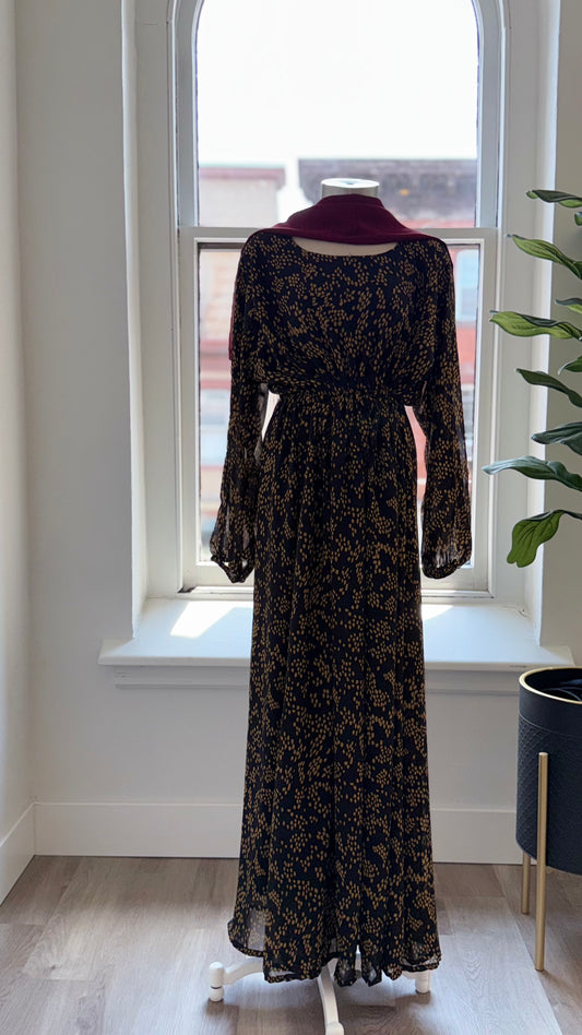 Dusk Dress – Black with Soft Sand Dot Detail