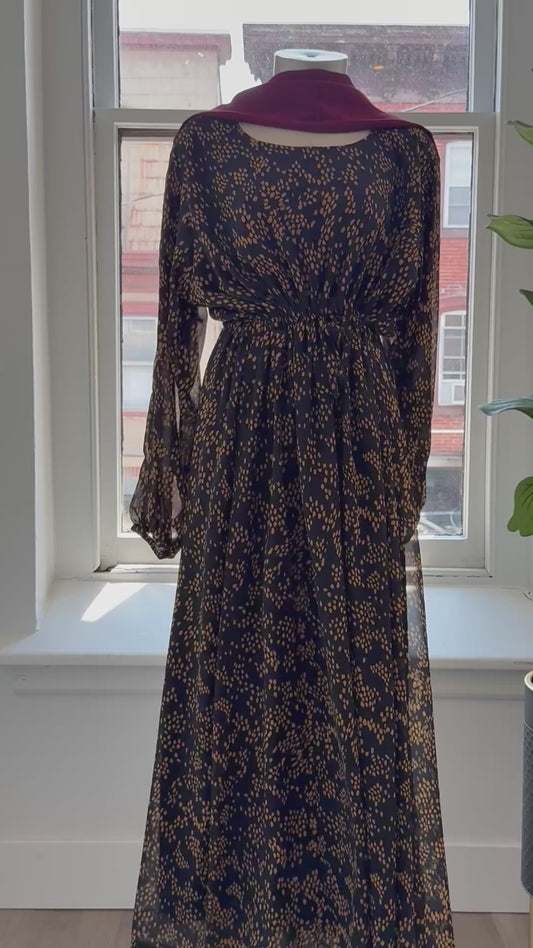 Dusk Dress – Black with Soft Sand Dot Detail